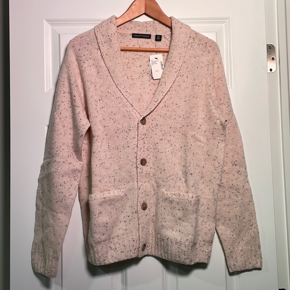NEW Saks Fifth Avenue Men's Donegal Speckled Wool Blend Cardigan Sweater - Small